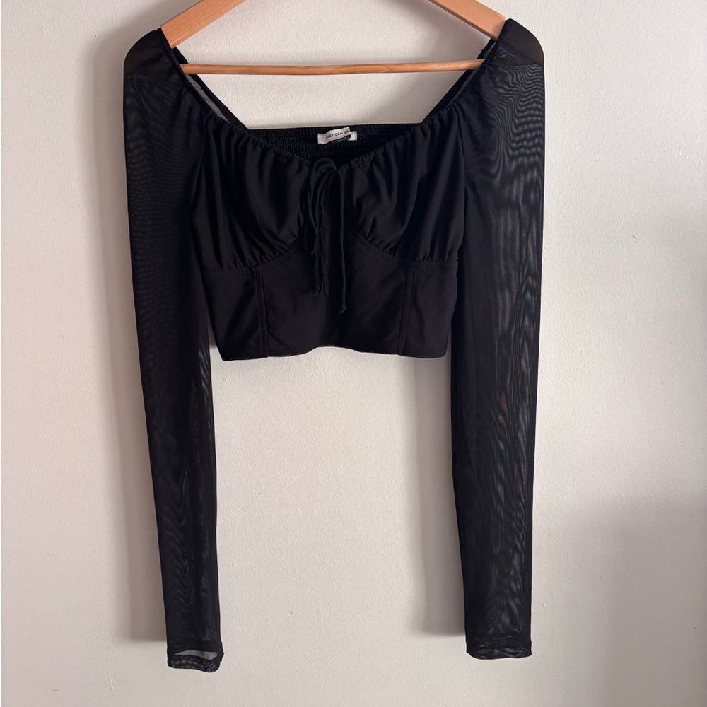 American Eagle Black Sheer Long Sleeve Crop Top